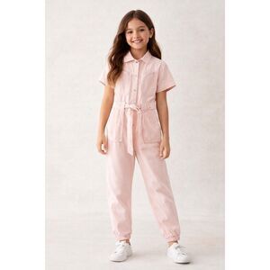 ZARA Girl’s Pink Denim Utility Jumpsuit Size 10